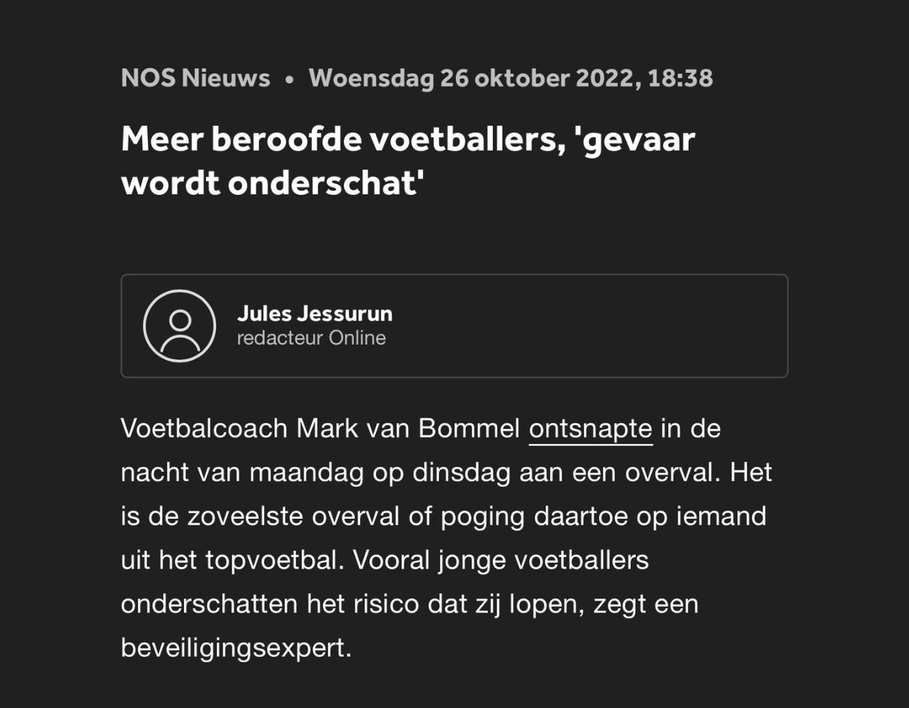 Meer beroofde voetballers – risico wordt onderschat