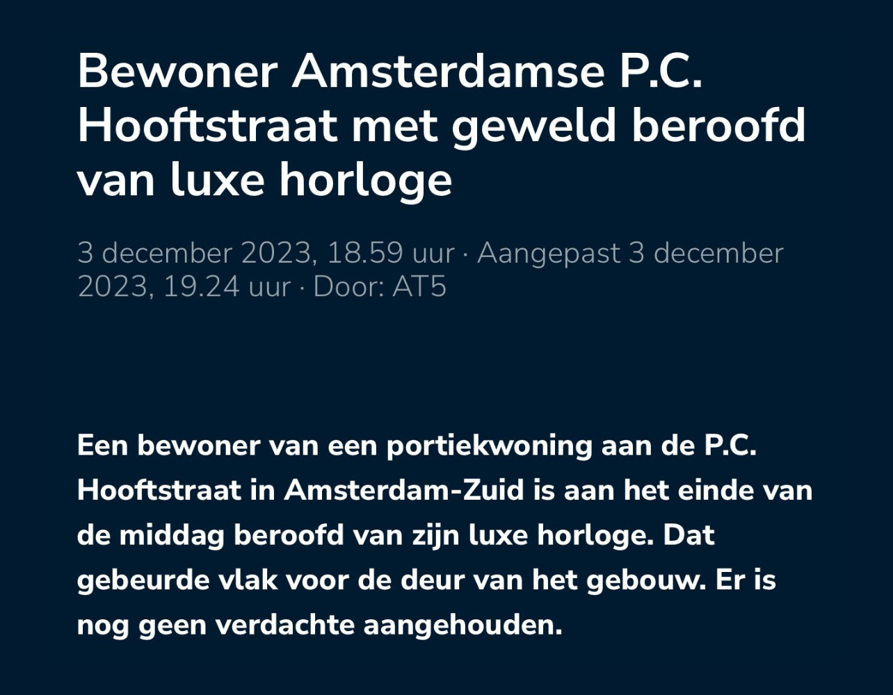 Bewoner P.C. Hooftstraat beroofd voor eigen portiek