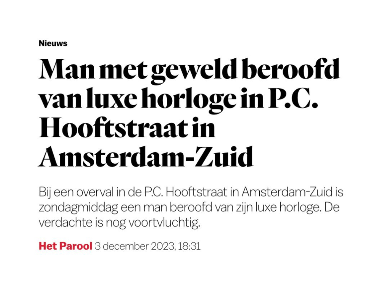 Man met geweld beroofd in P.C. Hooftstraat, Amsterdam-Zuid